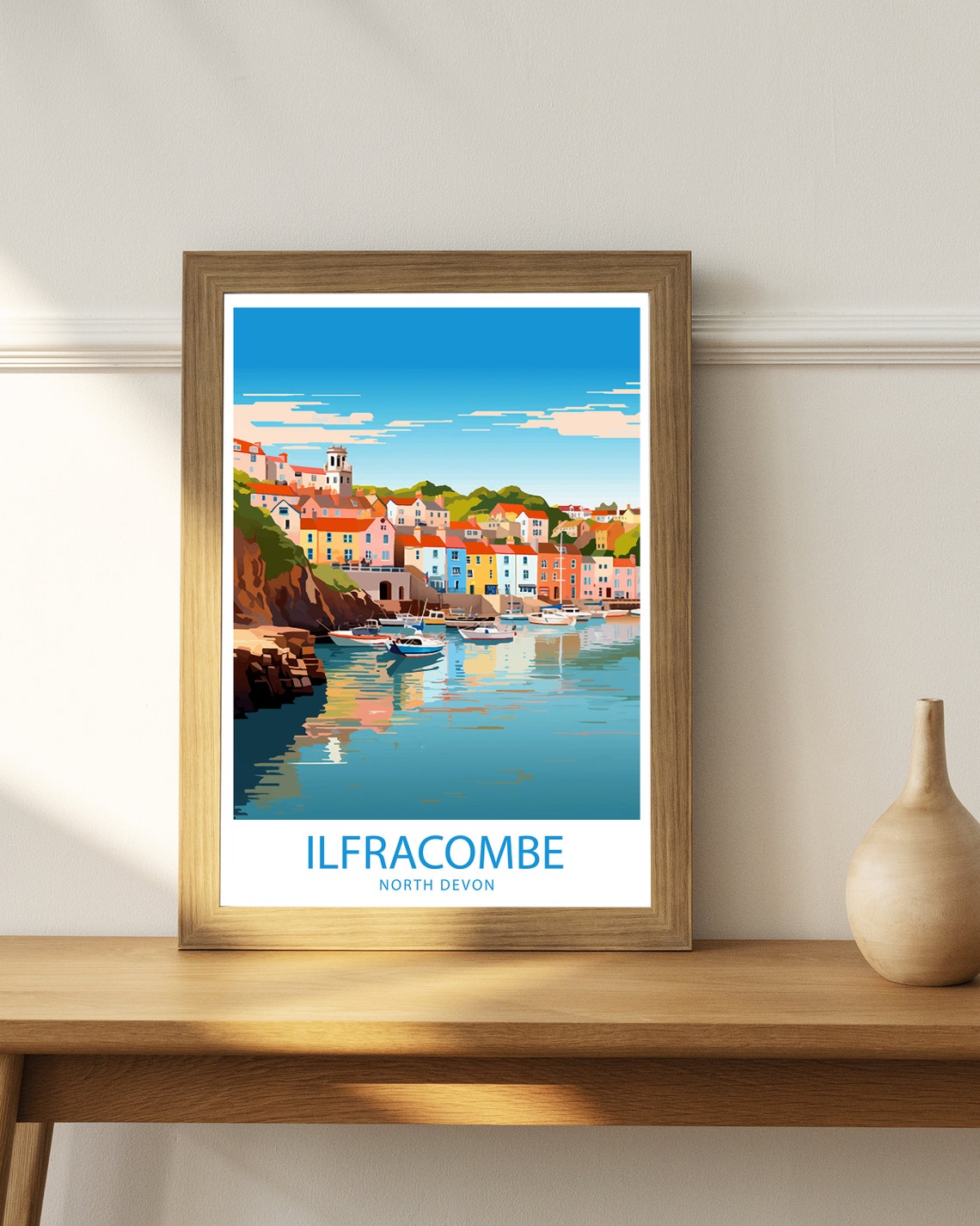 Ilfracombe North Devon Harbour Boats Colorful Houses Bay View Poster - Image 3