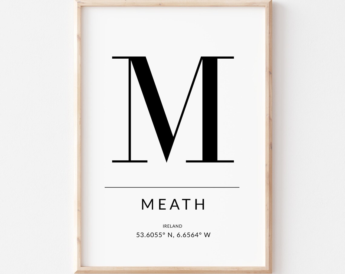Meath Ireland Letter M Monogram Coordinates Typography Poster