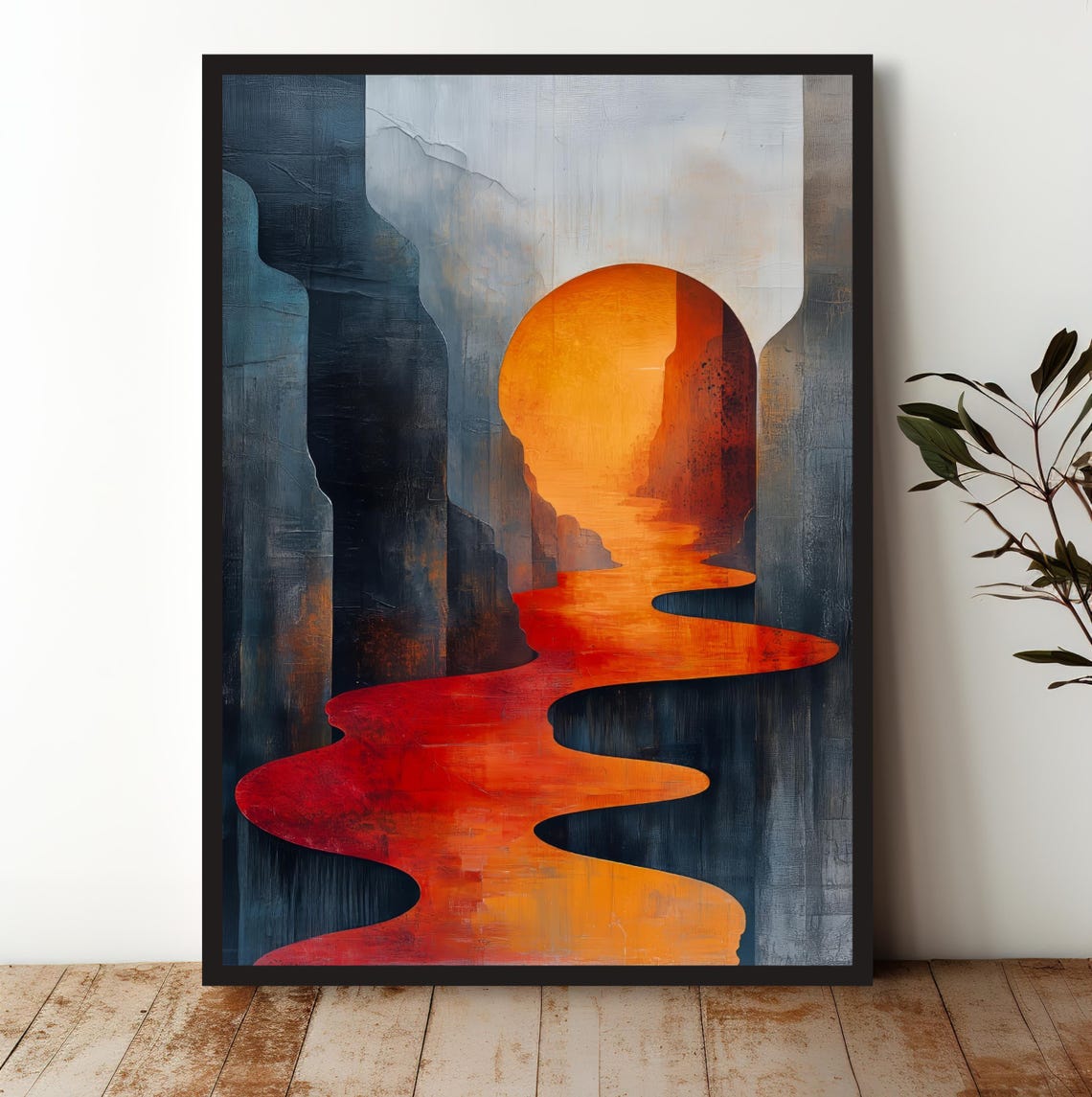 Fiery Orange Arch Sunset Abstract Desert Landscape Art Print