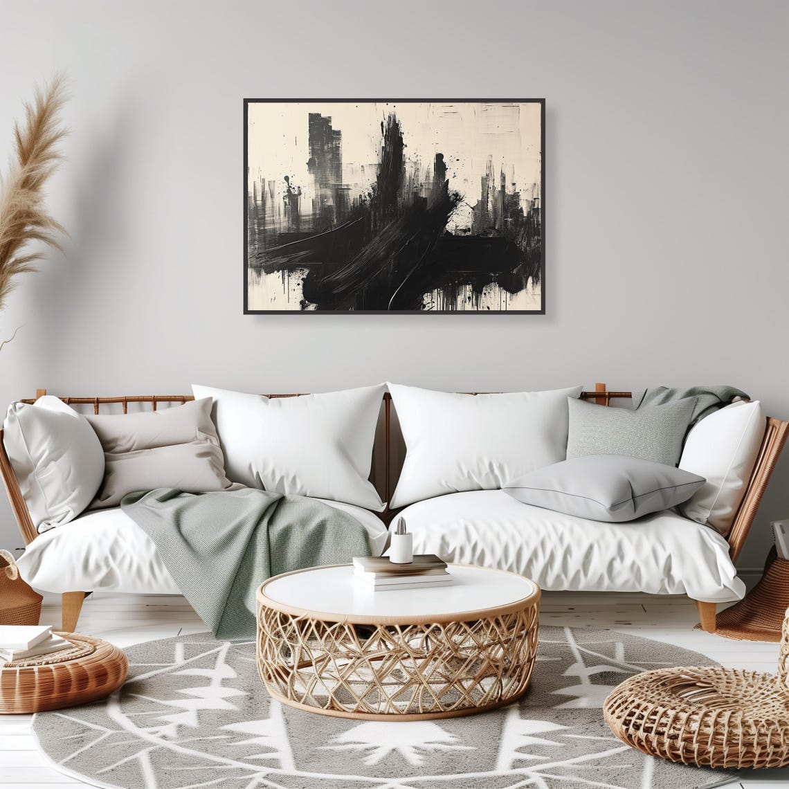Abstract Black And White Painting With Bold Brush Strokes And Dripping Effect Modern Wall Art For Minimalist Decor - Image 5