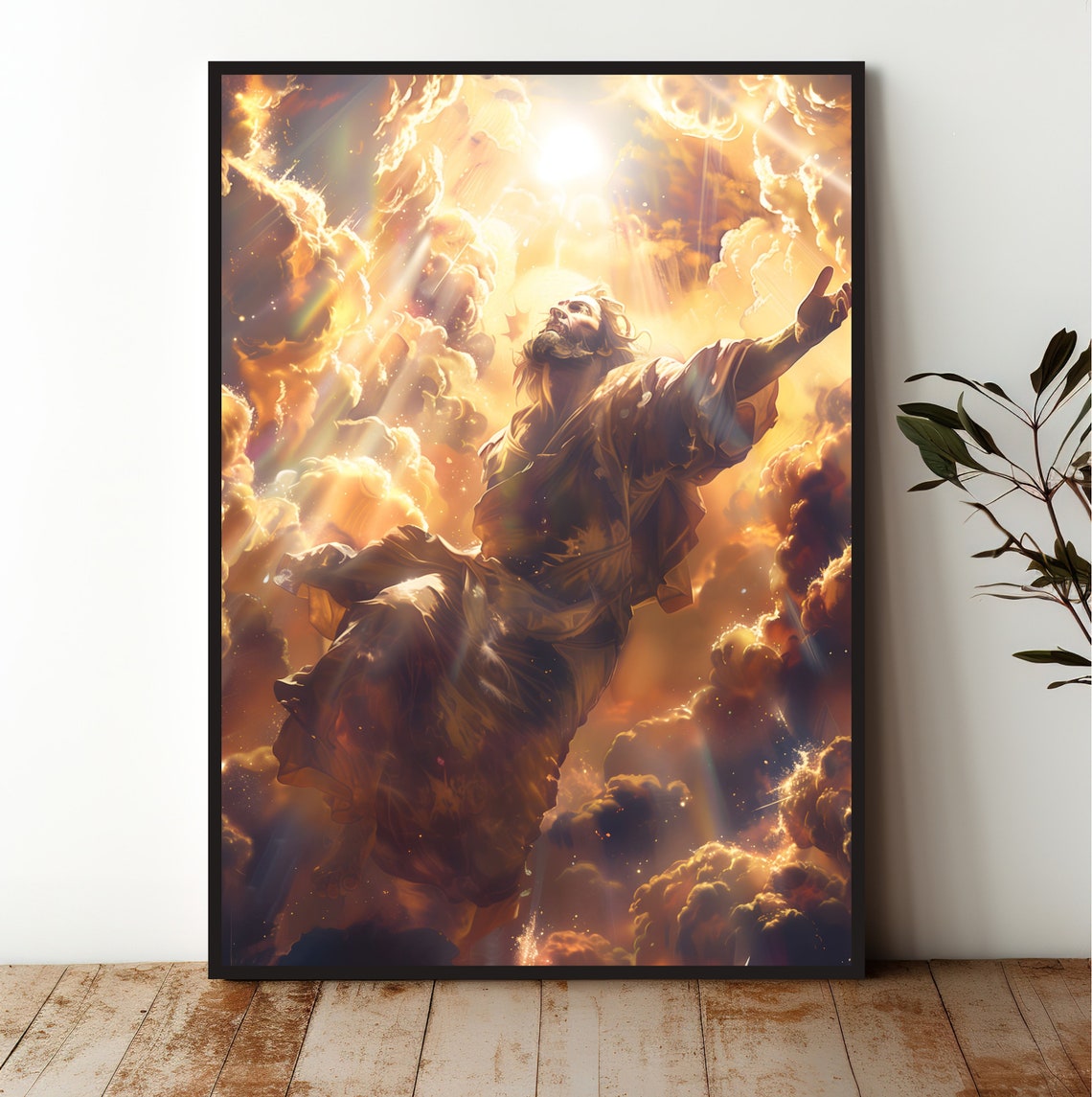 Divine Ascension Radiant Clouds Heavenly Christian Art Poster