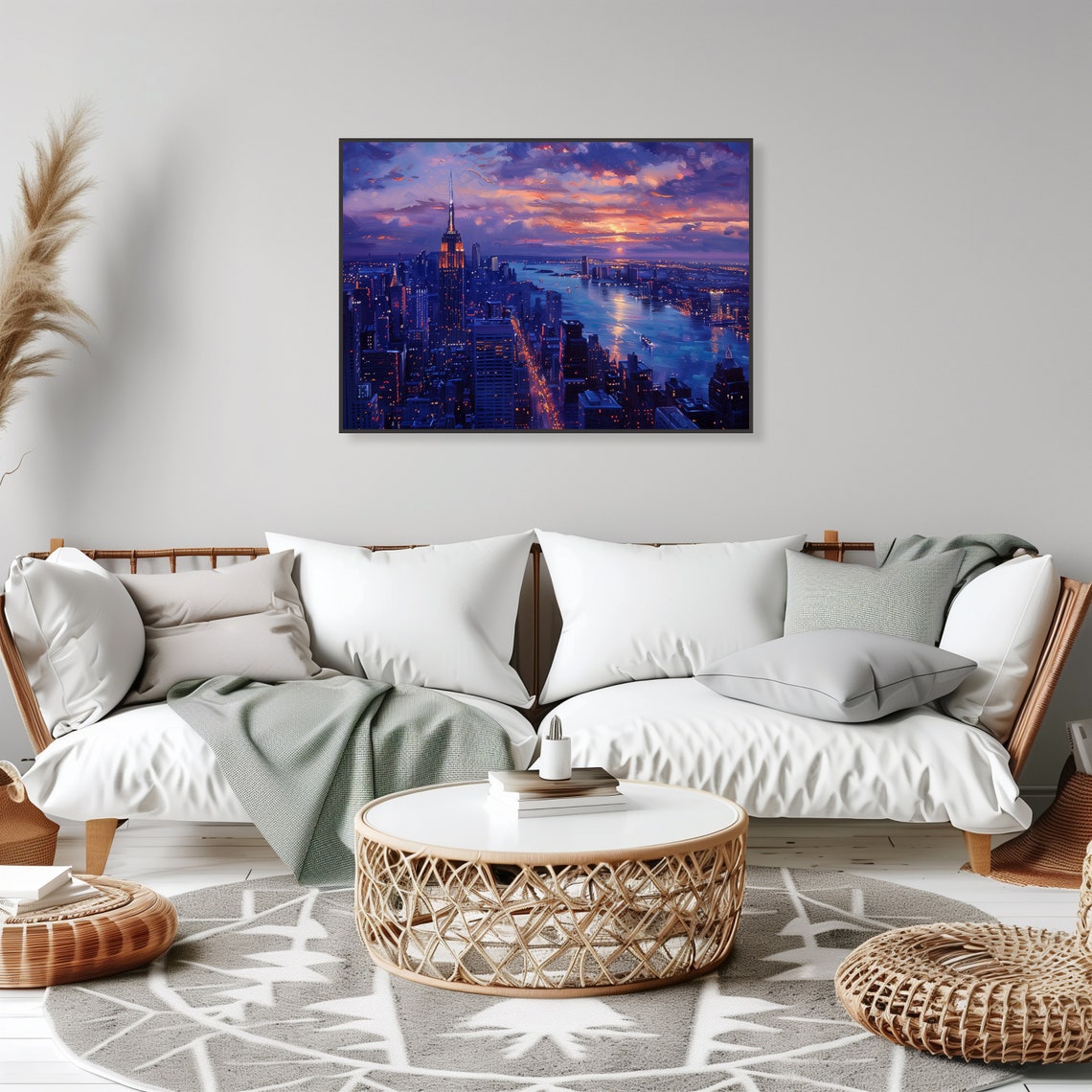 New York City Sunset Skyline Empire State Building Oil Painting Poster - Image 2