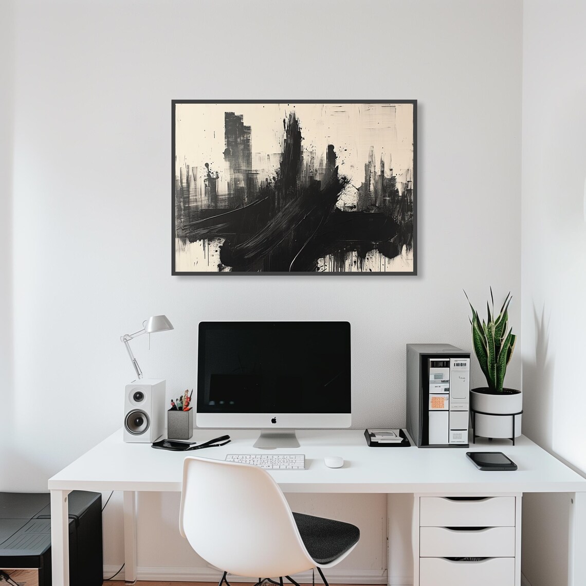 Black And White Abstract Brushstroke Drip Painting Minimalist Poster - Image 4