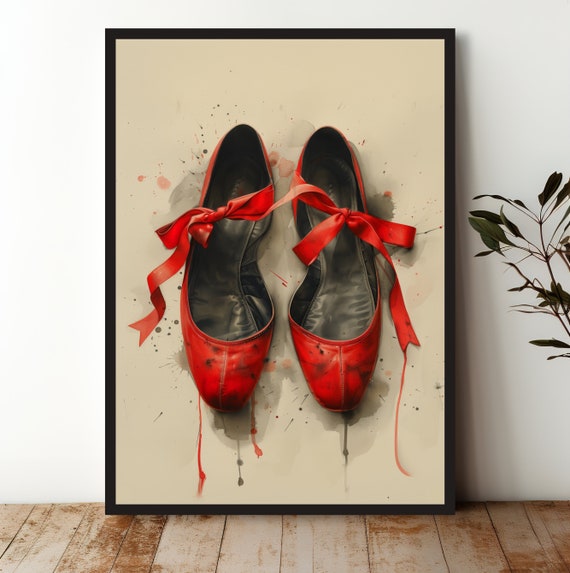 Red Ballet Shoes Wall Art Vibrant Dancer Poster Modern Dance Decor Unique Gift For Ballet Lovers