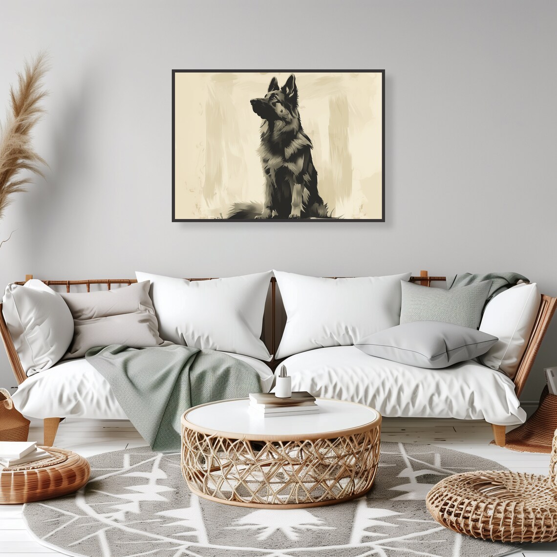 German Shepherd Ink Wash Sketch Sitting Noble Dog Portrait Poster - Image 2