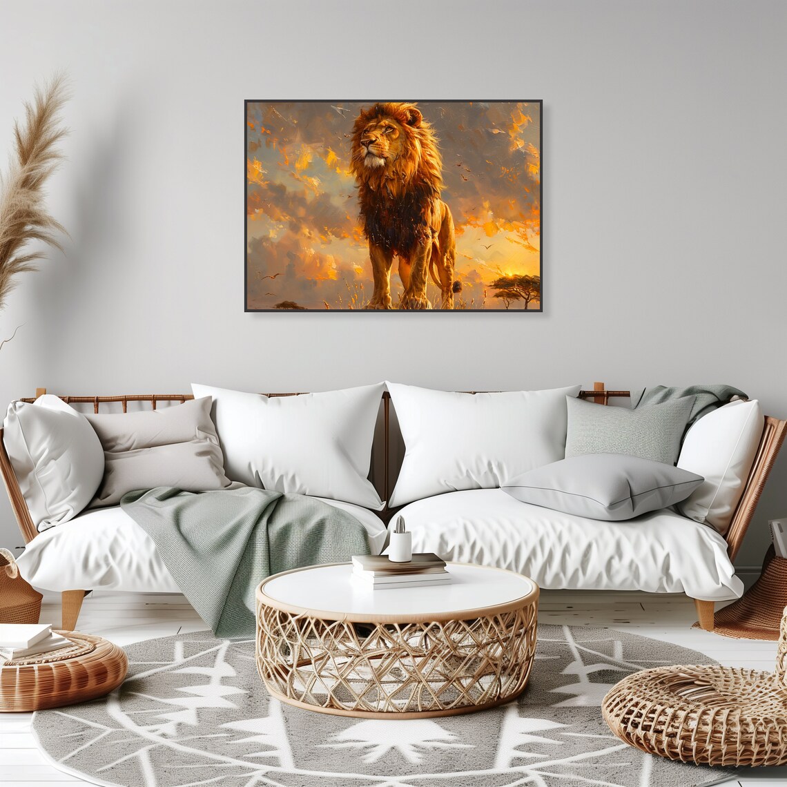 Majestic Lion Sunset Savanna Golden Wildlife Portrait Art Poster - Image 2