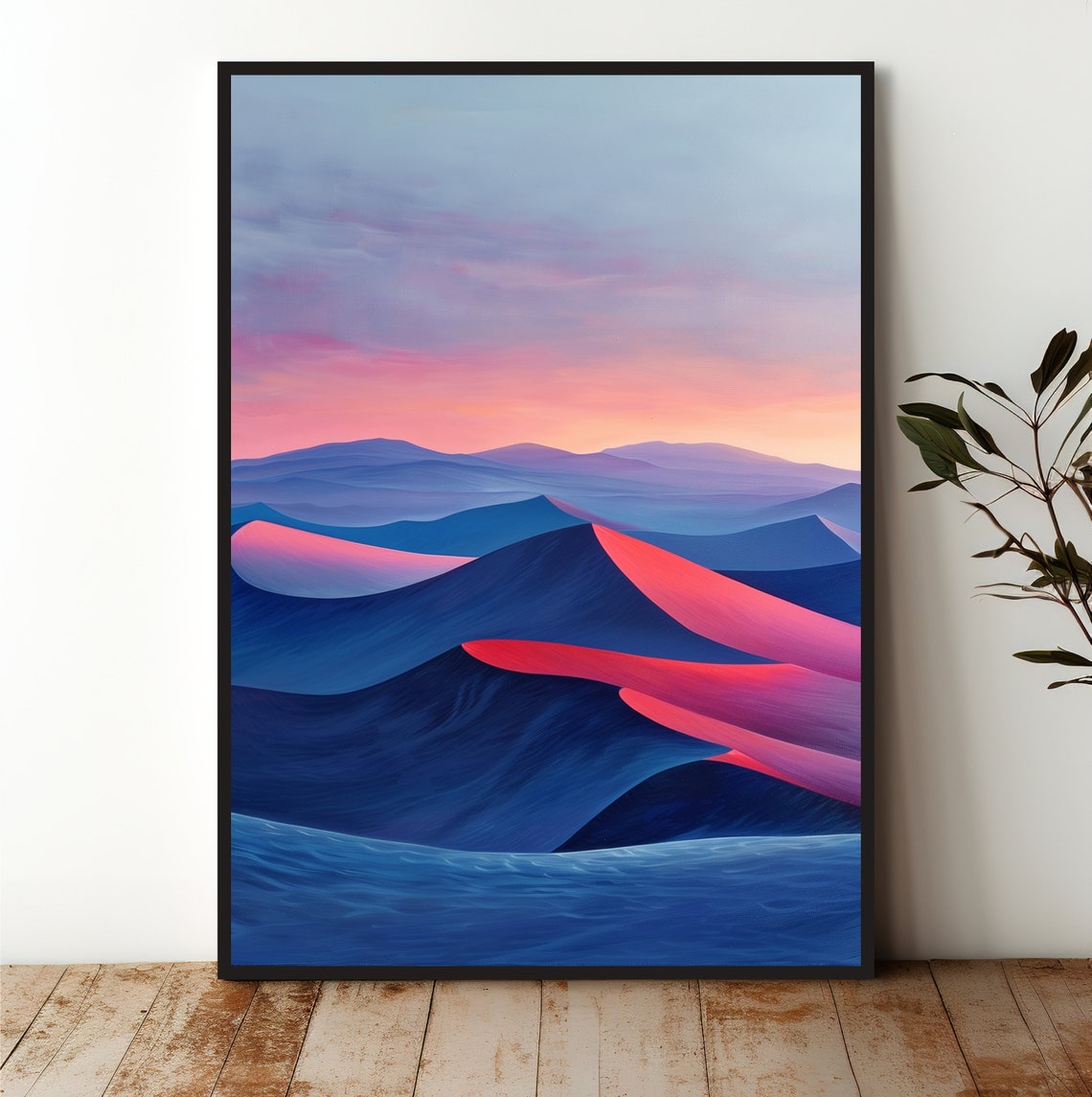 Desert Dunes Sunset Blue Sand Pink Light Abstract Art Poster