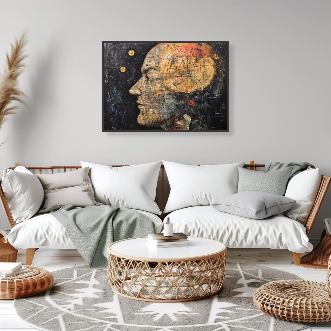 Cosmic Mind Map Head Portrait Surreal Vintage Map Design Art Print - Image 2