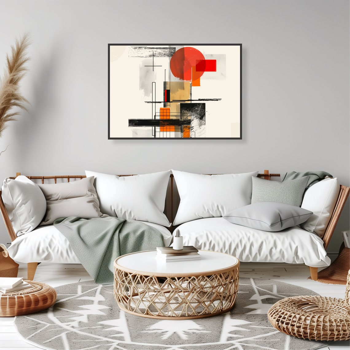 Red Sun Circle Mid Century Modern Geometric Abstract Wall Art - Image 2