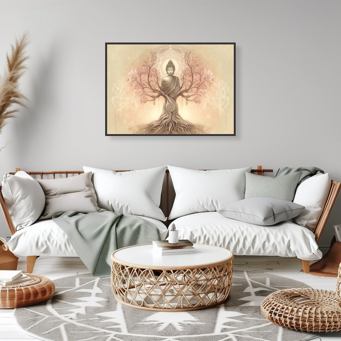 Buddha Tree of Life Sepia Spiritual Mindfulness Serene Yoga Art Poster - Image 2