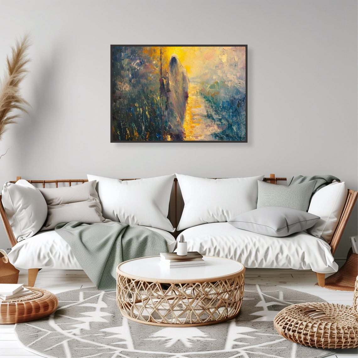 Moses Parting Waters Robed Figure Golden Impasto Religious Poster - Image 2