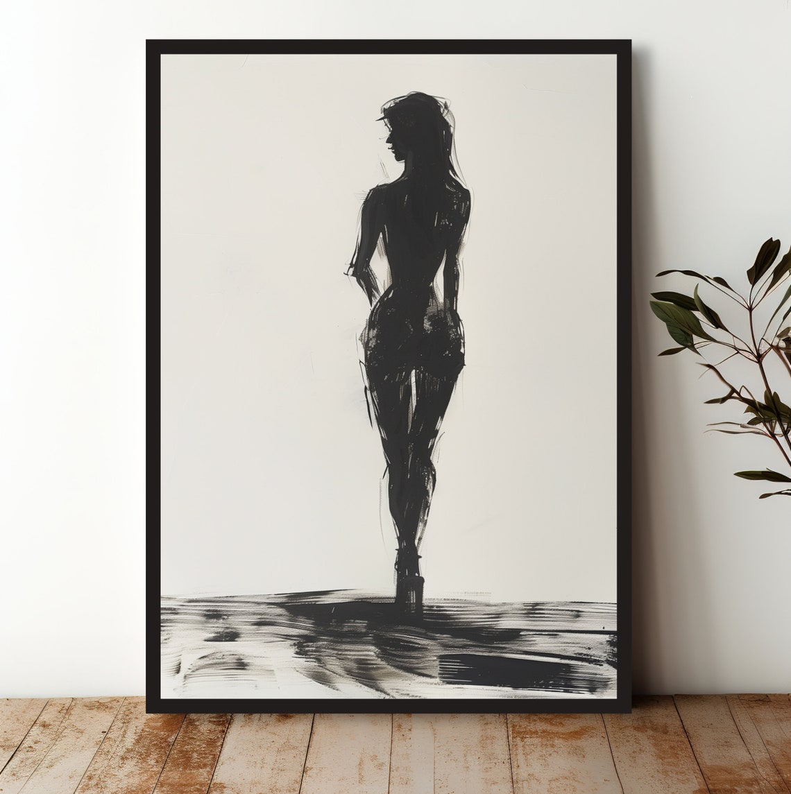 Minimalist Black Woman Silhouette Charcoal Line Modern Decor Poster