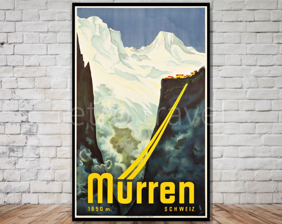 Murren Switzerland Retro Travel Poster, Swiss Mountains