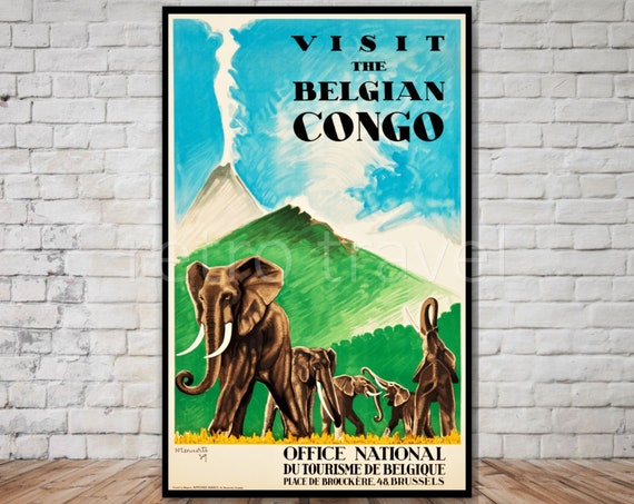 Belgian Congo Vintage Elephant Travel Poster