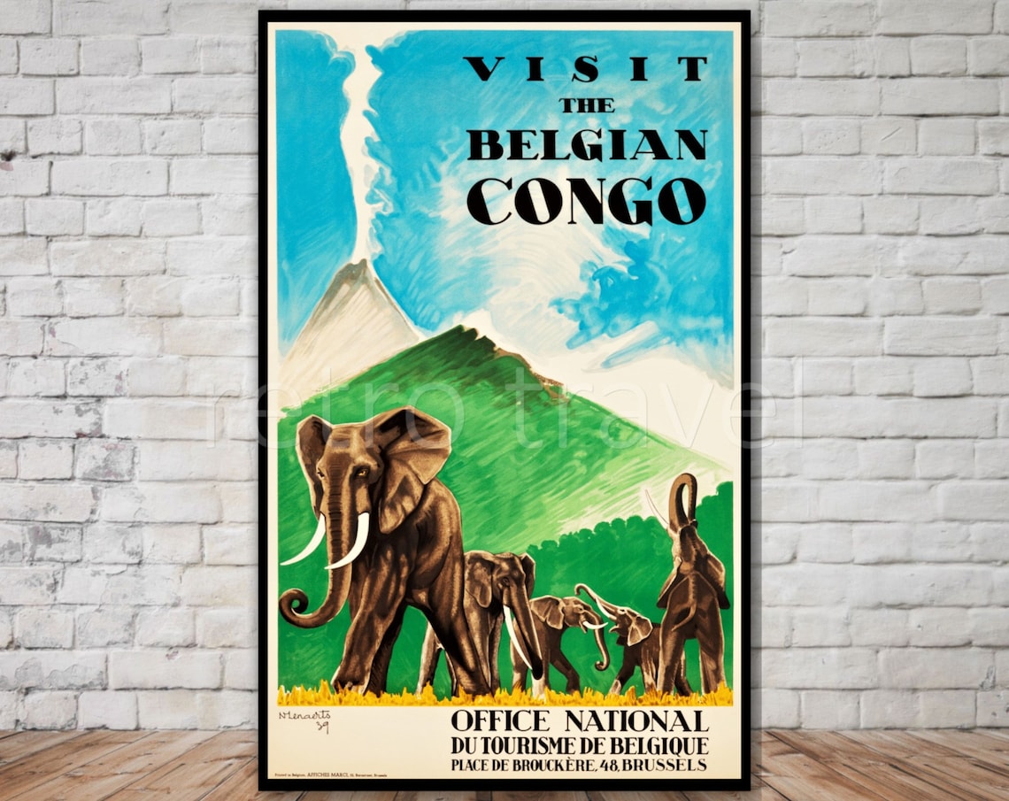 Belgian Congo Vintage Elephant Travel Poster
