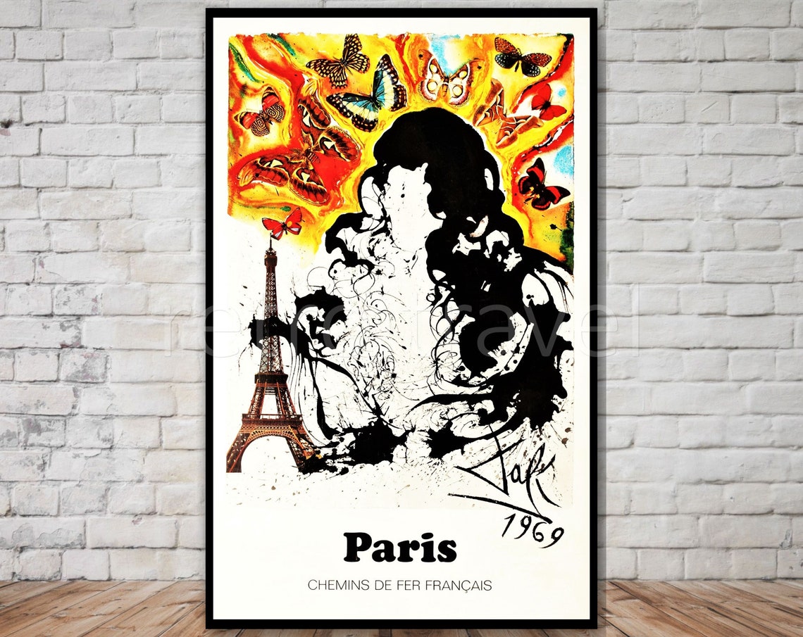 Salvador Dali Paris 1969 Eiffel Tower Butterflies Surreal Art Poster