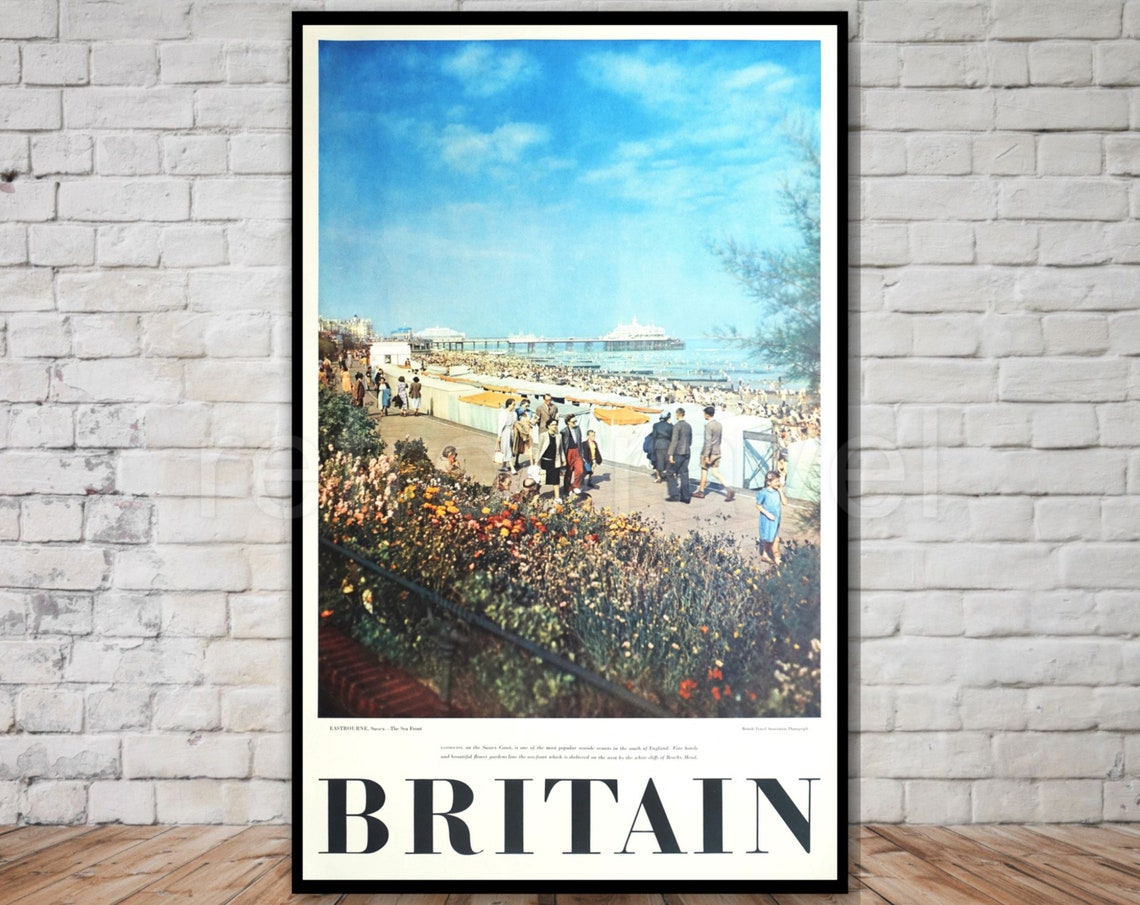 Vintage Britain Travel Poster Eastbourne Sussex Sea Front Instant Retro Travel English Seaside British Travel Poster