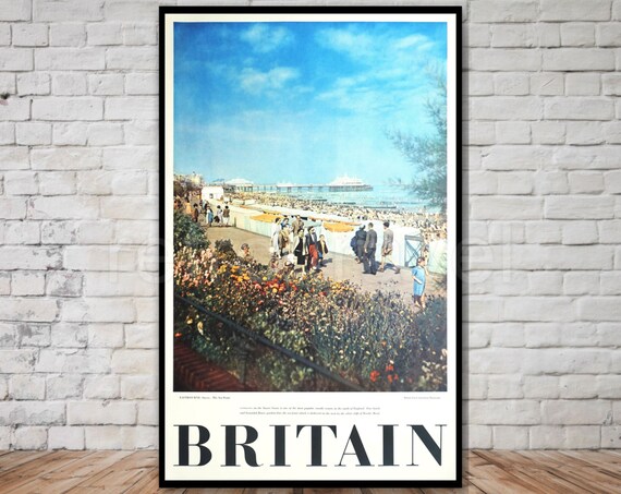 Britain Eastbourne Sussex Vintage Travel Poster Seafront Retro UK Art