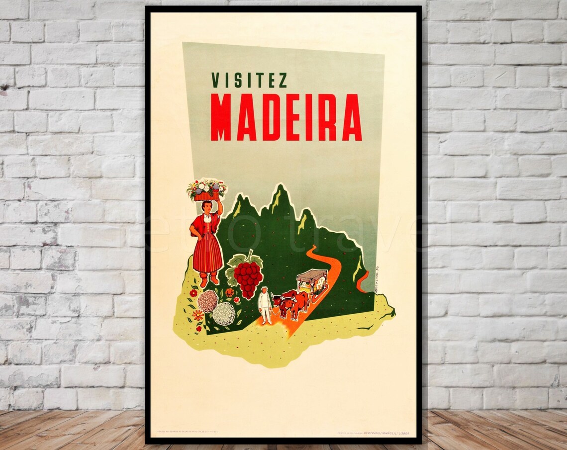 Portugal Travel Poster, Madeira Wine Region Retro