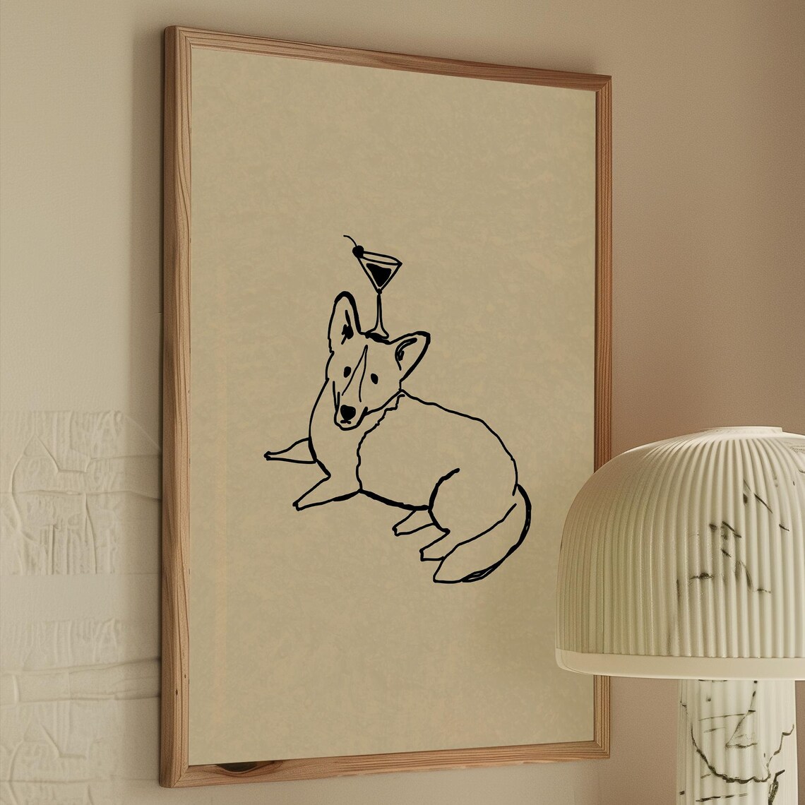 Corgi Cocktail Print, Modern Bar Cart Decor