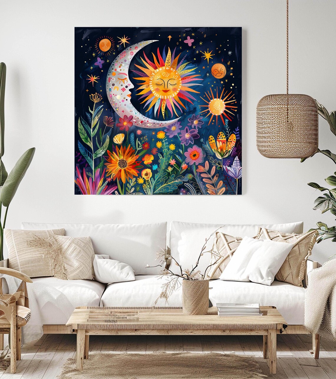 Celestial Floral Poster, Cosmic Boho Decor - Image 3
