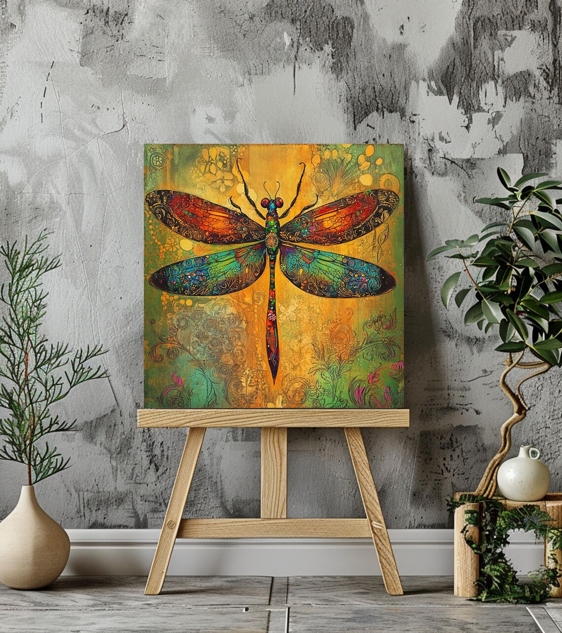Whimsical Dragonfly, William Morris Style Nature Art - Image 4