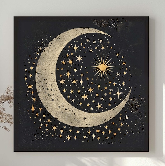 Celestial Stars And Moon, Night Sky Art Print