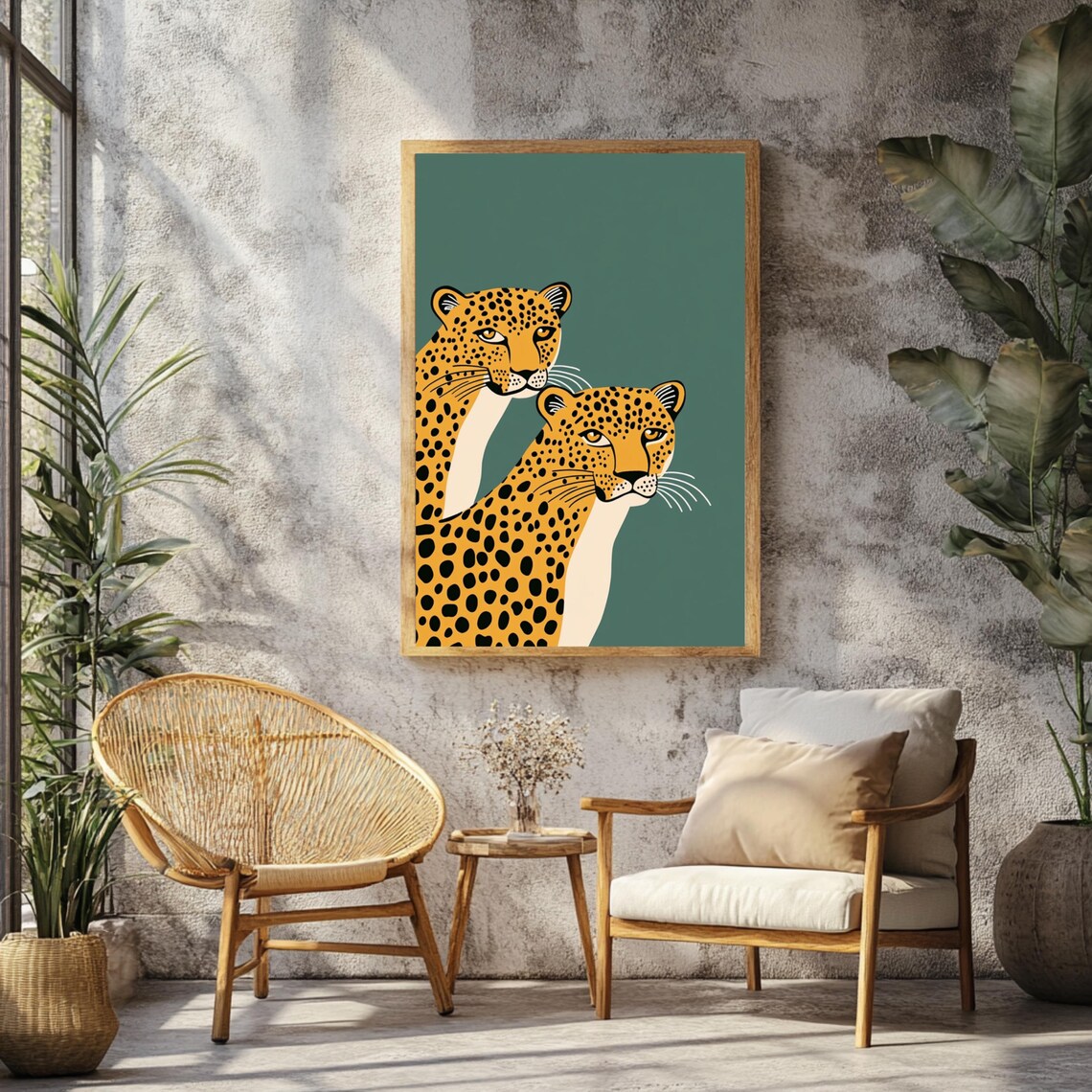 Two Leopards Boho Bedroom Decor Poster - Image 2