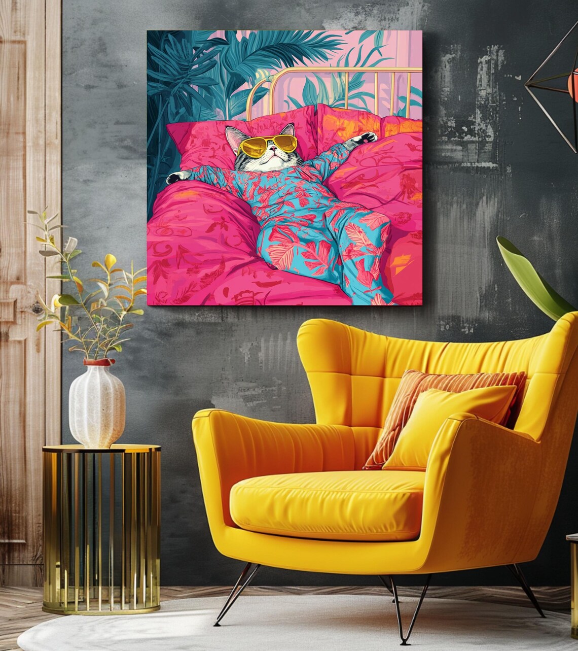 Funny Cat, Maximalist Bedroom Decor, Art Print - Image 3