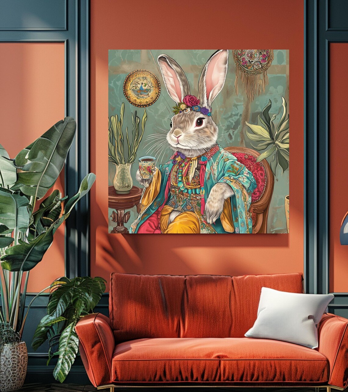 Boho Bunny, Maximalist Whimsical Rabbit Art Print - Image 2