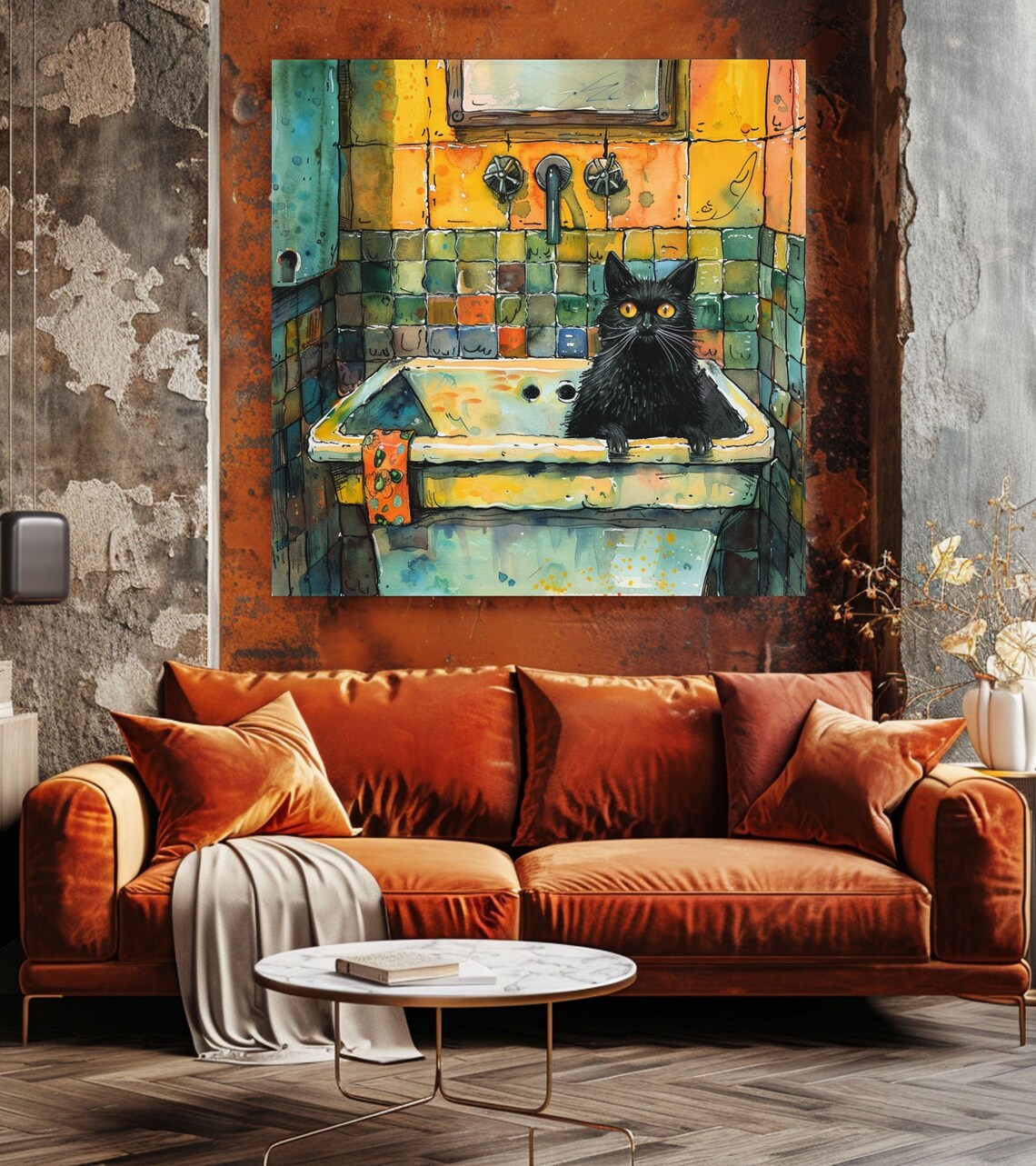 Funny Black Cat Bathroom Whimsical Pet Decor, Poster - Image 3