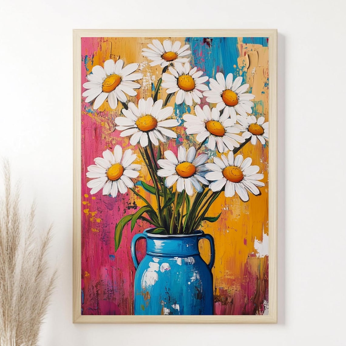 Colorful Daisy Vase Retro Floral Art Print