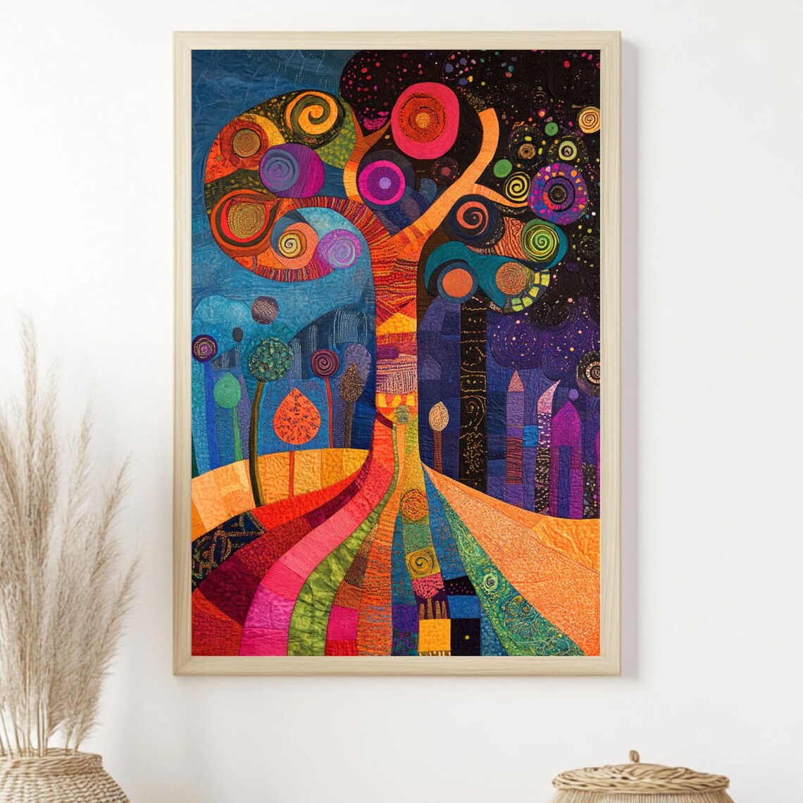 Whimsical Tree Art Print, Vibrant Boho Landscape