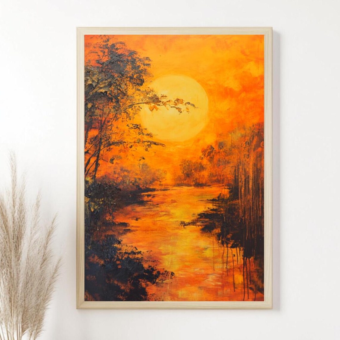 Sunset River Nature Landscape, Golden Hour Accent