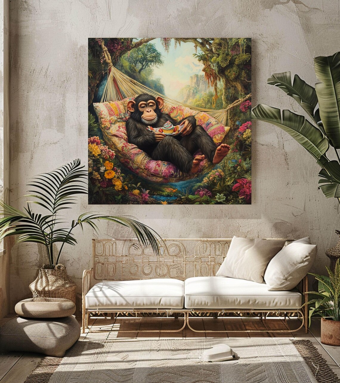 Funny Monkey Maximalist Animal Decor, Nature Inspired Art Print