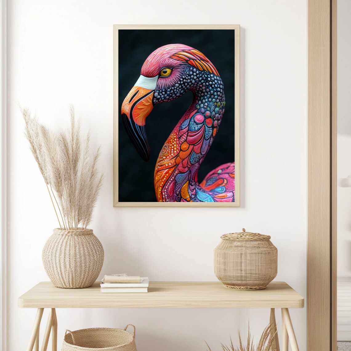 Whimsical Flamingo, Maximalist Tropical Animal Art Print - Image 3
