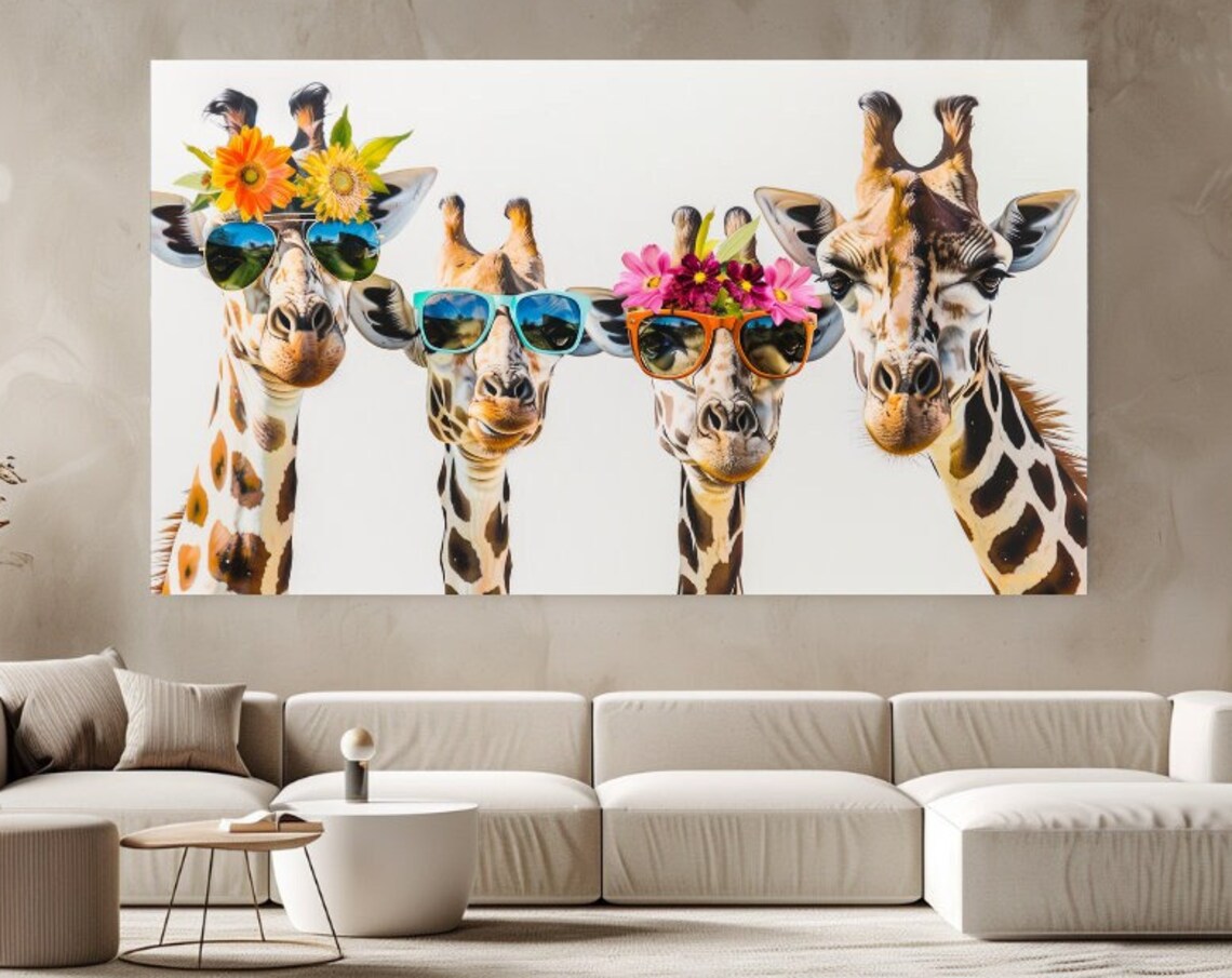 Cute Giraffes, Colorful Abstract Art Print for Home Decor