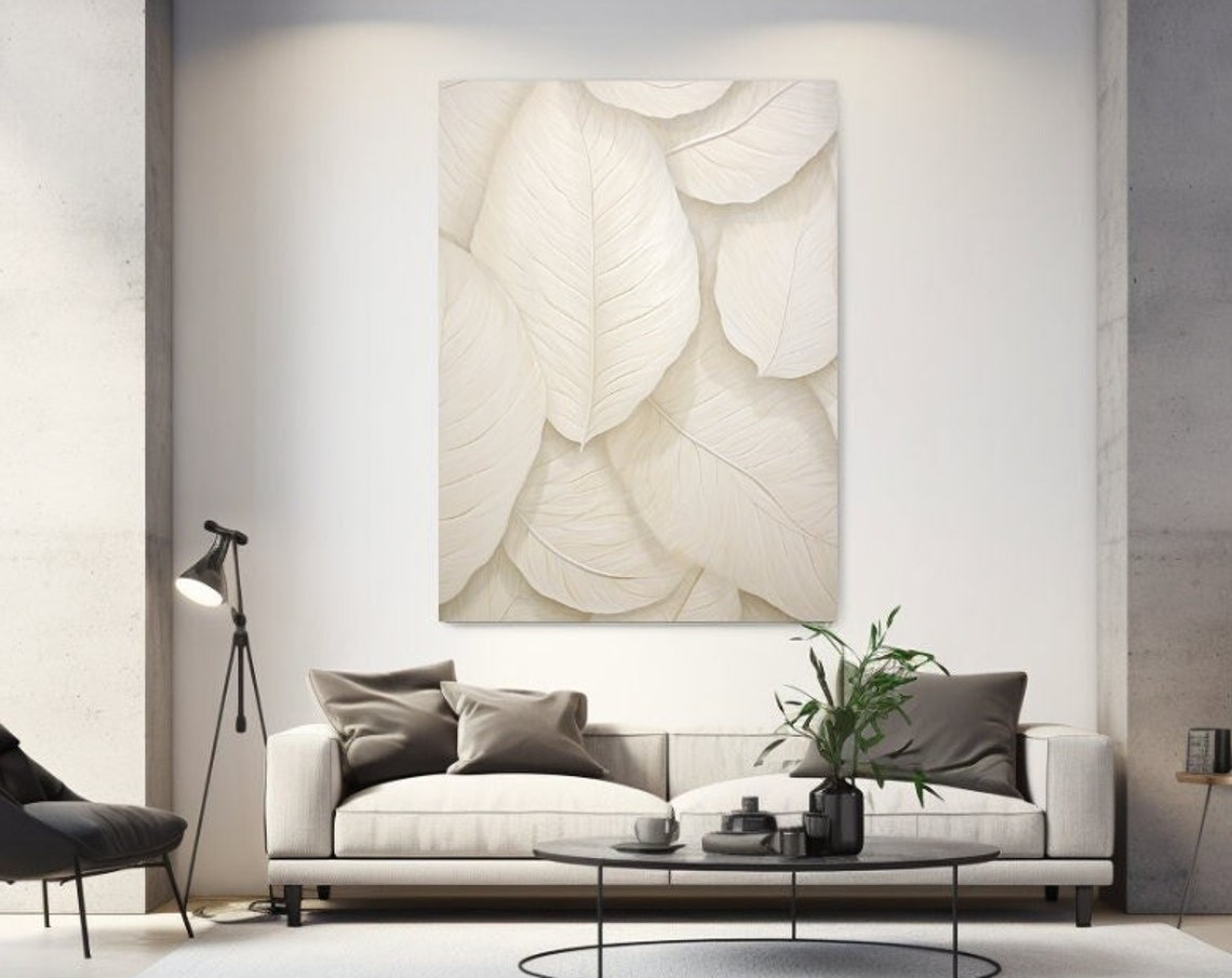 Cream Ivory Leaves 3D Relief Soft Neutral Modern Wall Poster