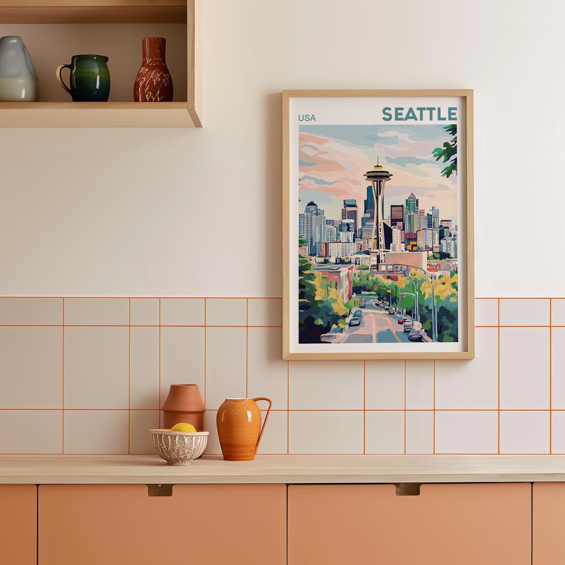 Seattle Skyline Watercolor Painting, Travel Poster - Image 2