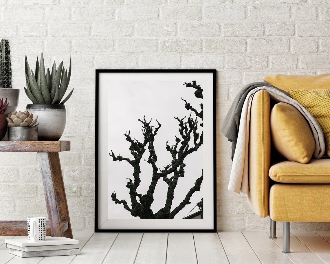 Bare Gnarled Tree Branches Minimalist Black And White Photo Poster - Image 4