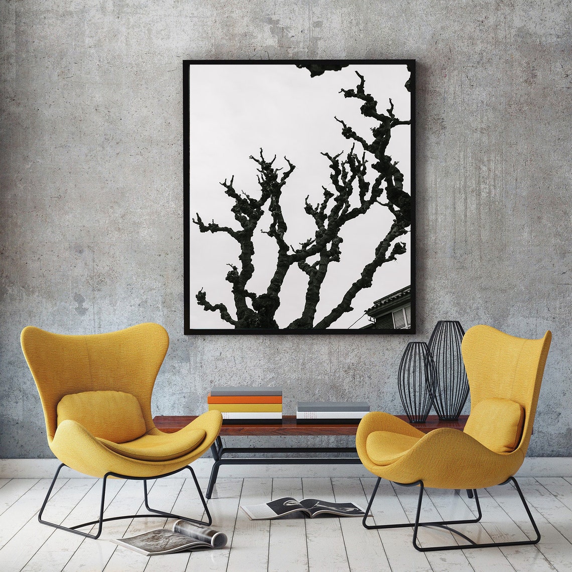 Bare Gnarled Tree Branches Minimalist Black And White Photo Poster - Image 3