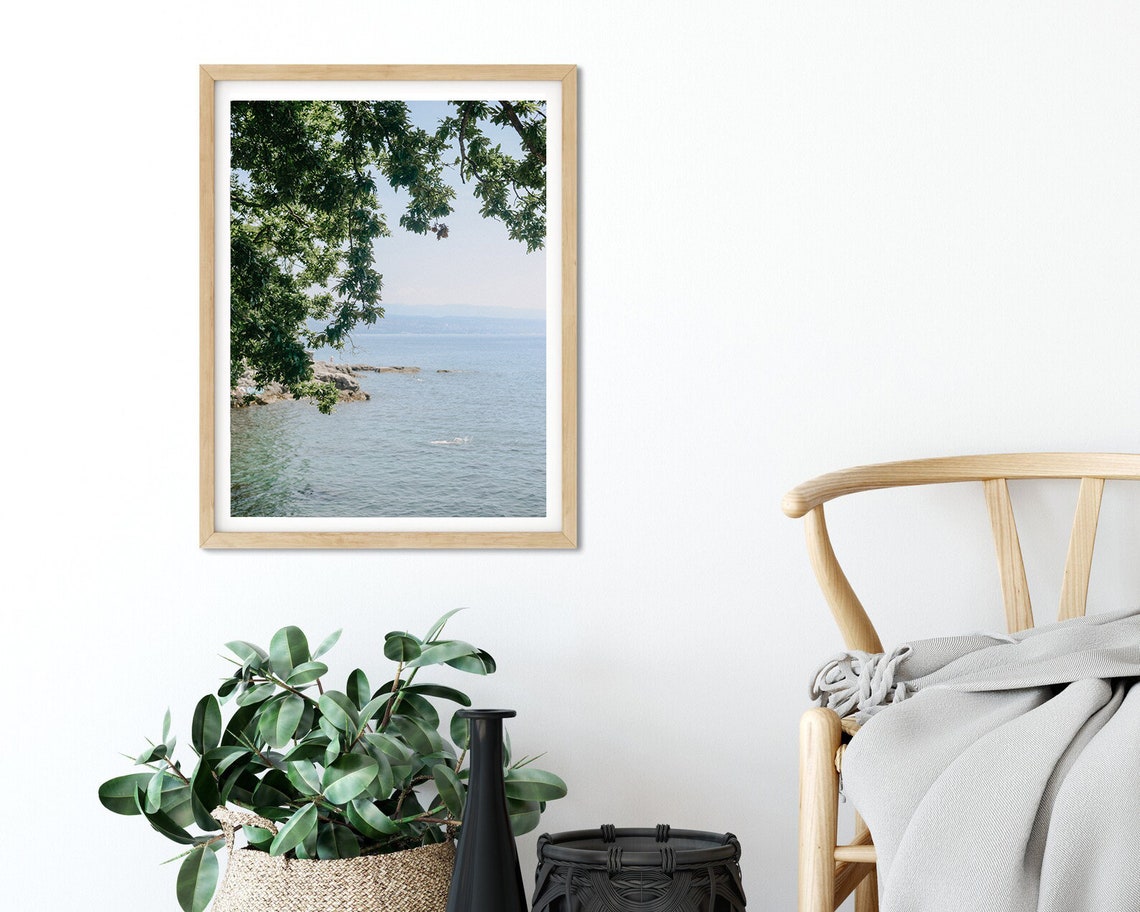 Calm Blue Sea Through Green Branches Rocky Coast Nature Poster - Image 4