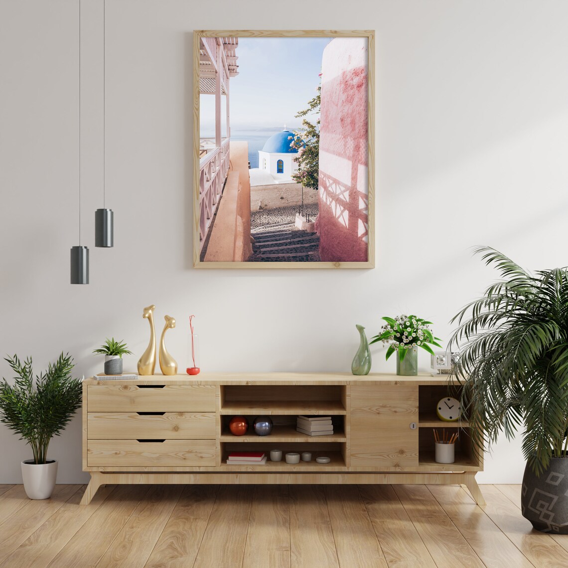 Santorini Blue Dome Church Narrow Alley Greek Island Travel Poster - Image 2