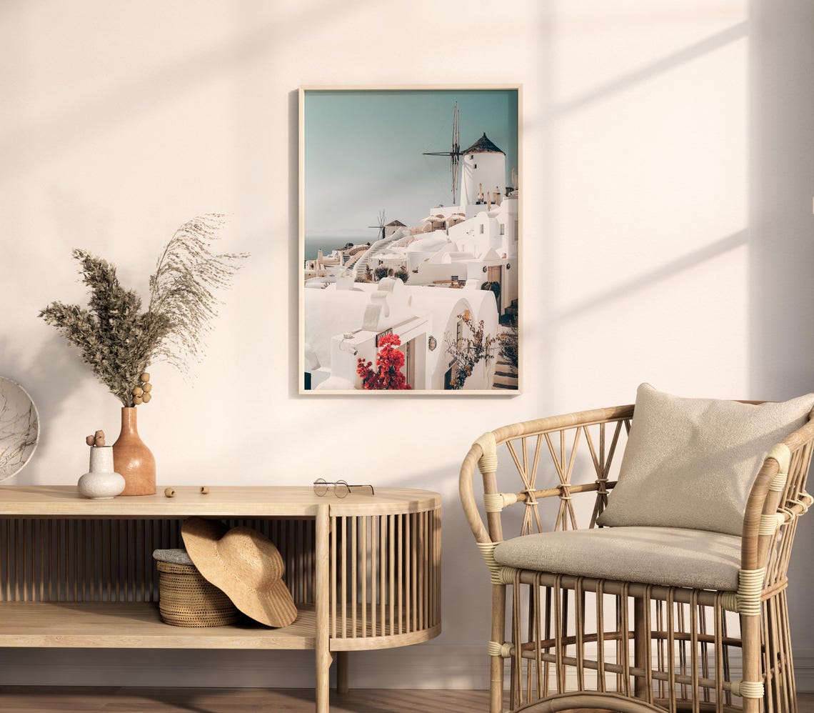 Greek Island Village White Windmill Bougainvillea Travel Photo Poster - Image 3