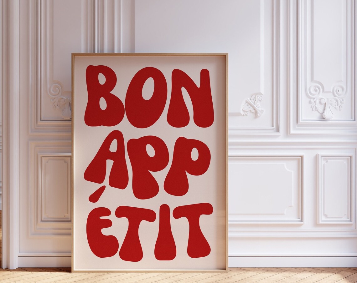 Bon Appetit Trendy Typography Kitchen Poster Print