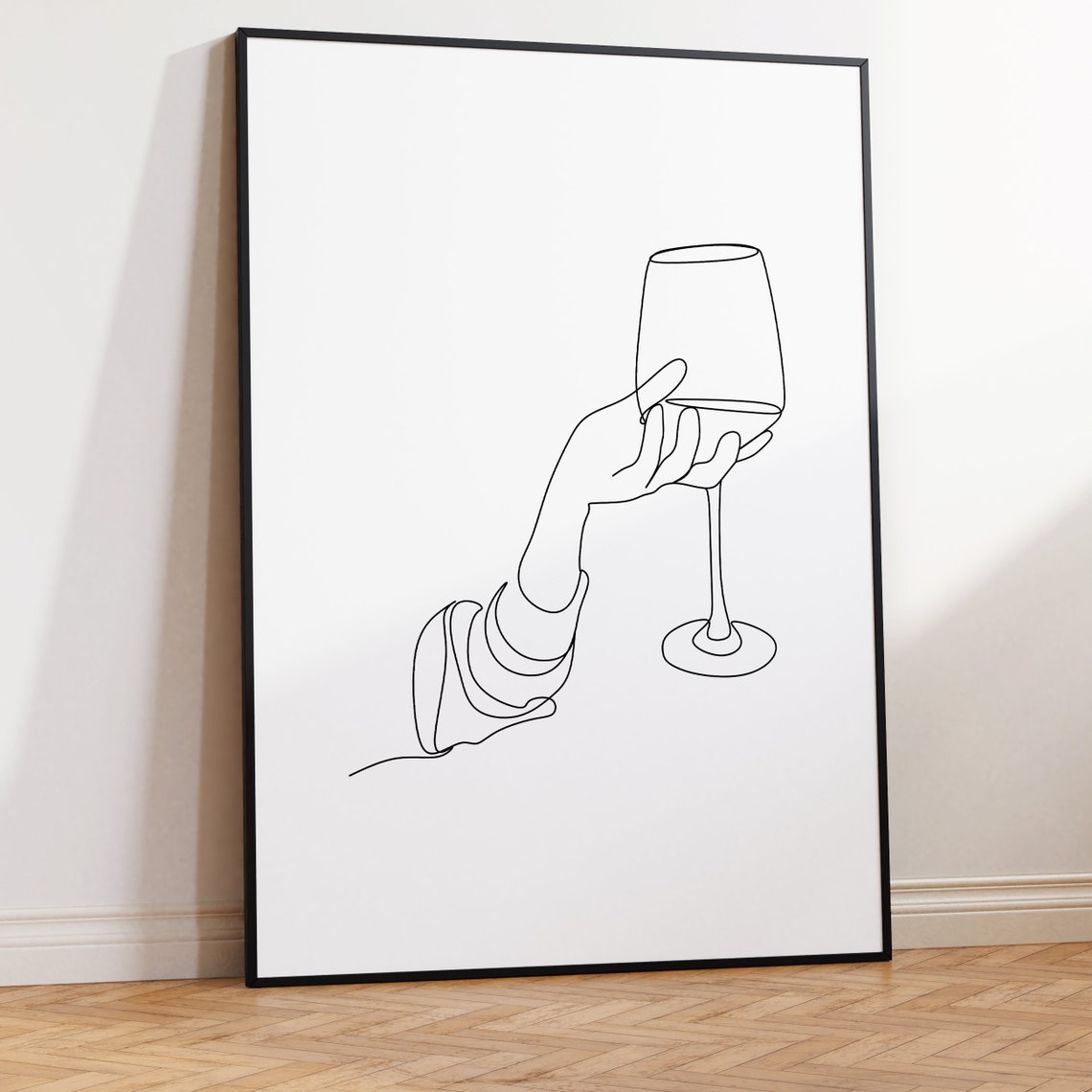 Hand Raising Wine Glass Cheers Minimal Continuous Line Art Poster - Image 2