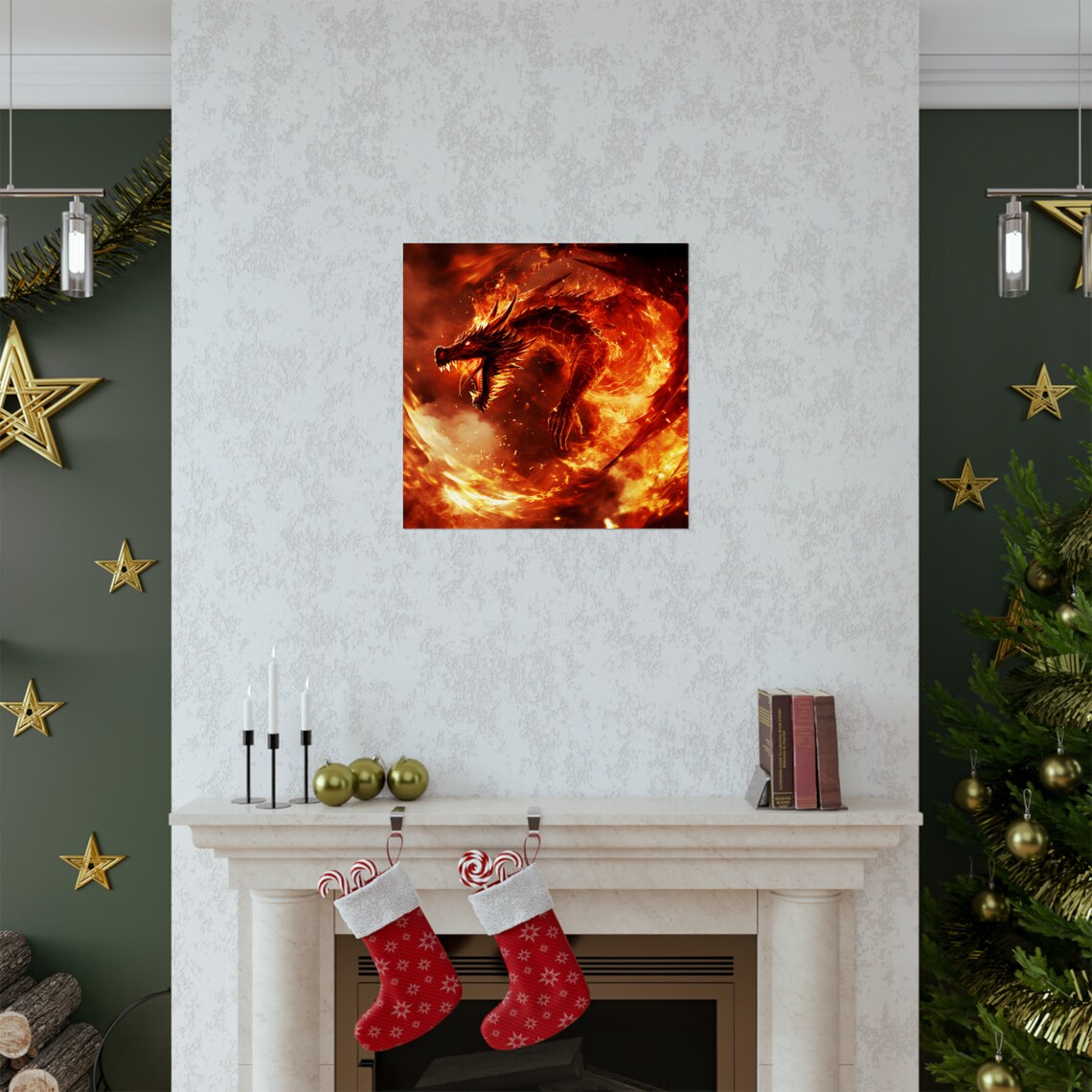 Inferno Dragon, Fantasy Fire Wall Art Print - Image 2