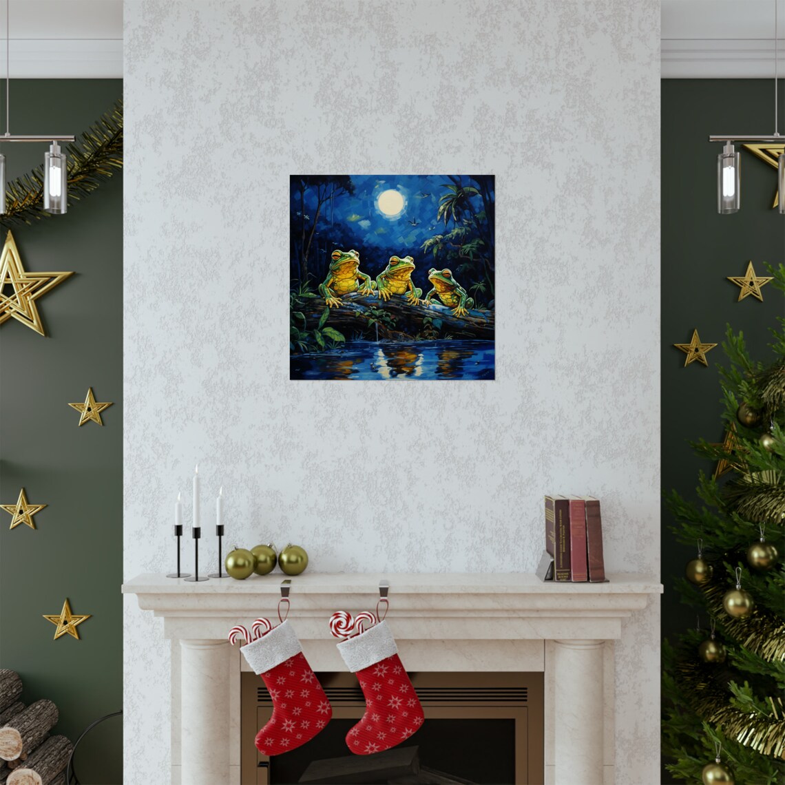 Post Impressionism Frogs On A Log Under The Moon - Image 2