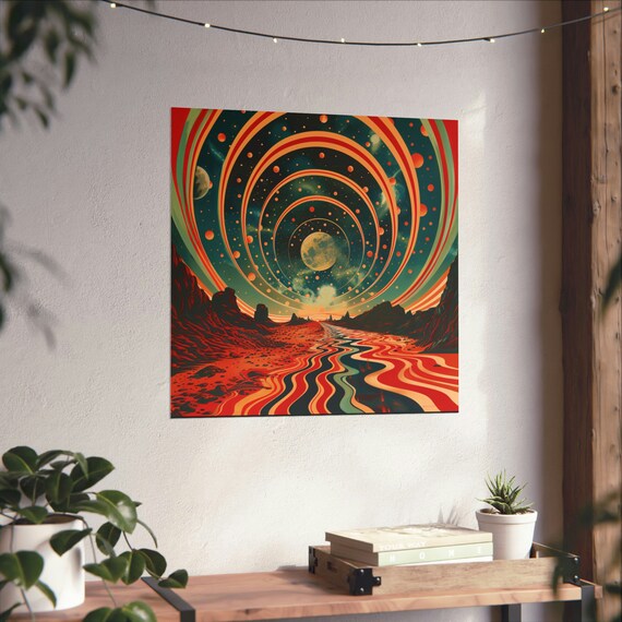 Trippy Retro Time Warp Poster, Vintage Planets