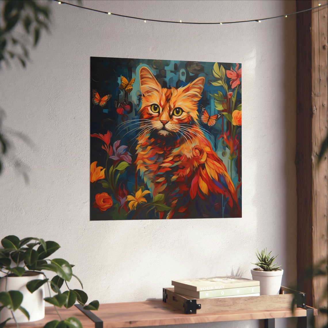 Post-Impressionism Cat and Butterflies Art Print